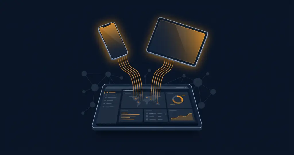 Supervision gestion mobile MSP — tableau de bord iOS et Android centralisé