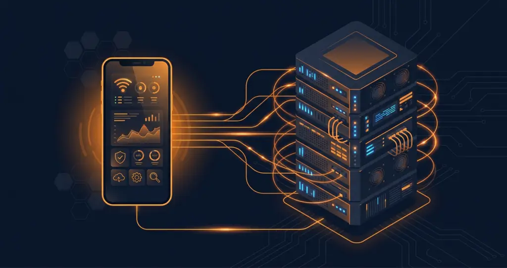 Interface de supervision d'un MDM Android pour MSP connectée à un serveur.
